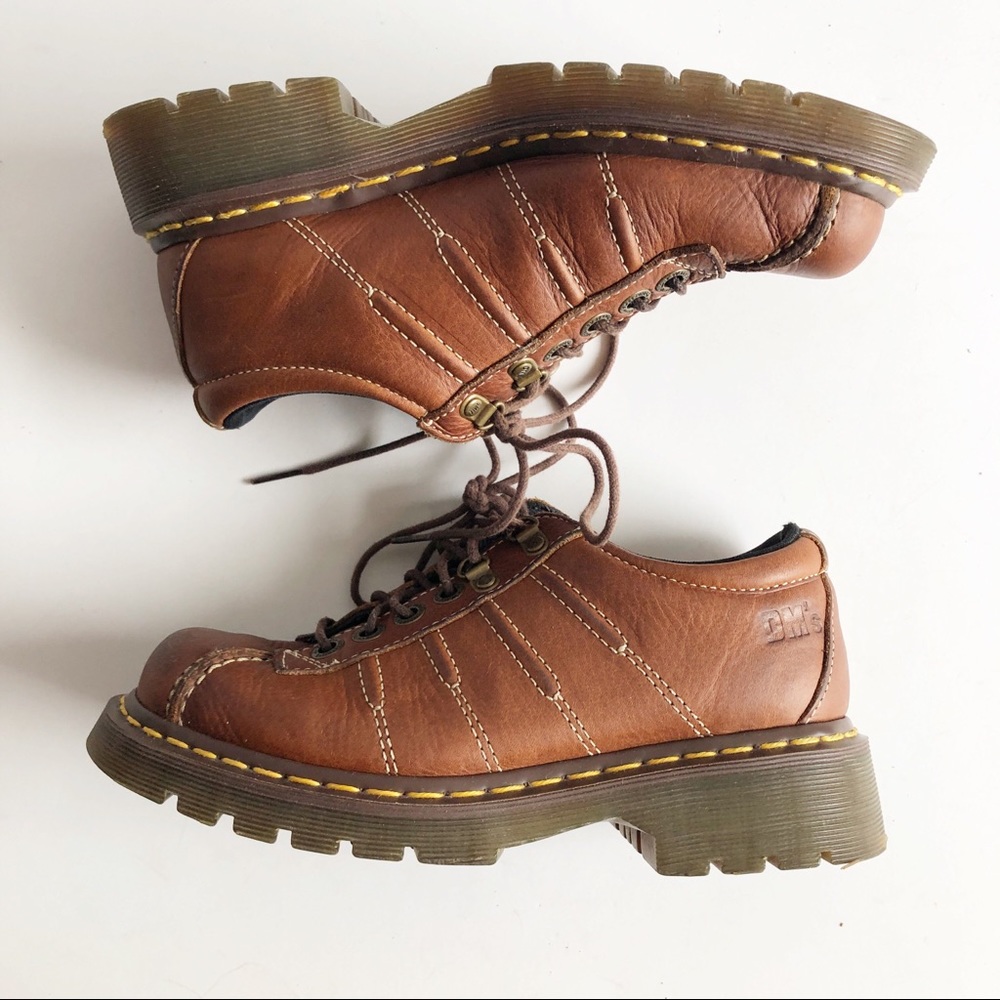 Vintage Cognac Leather Lace-Up Platform Shoes - Women's Size 7.5 - Picture 2 of 8